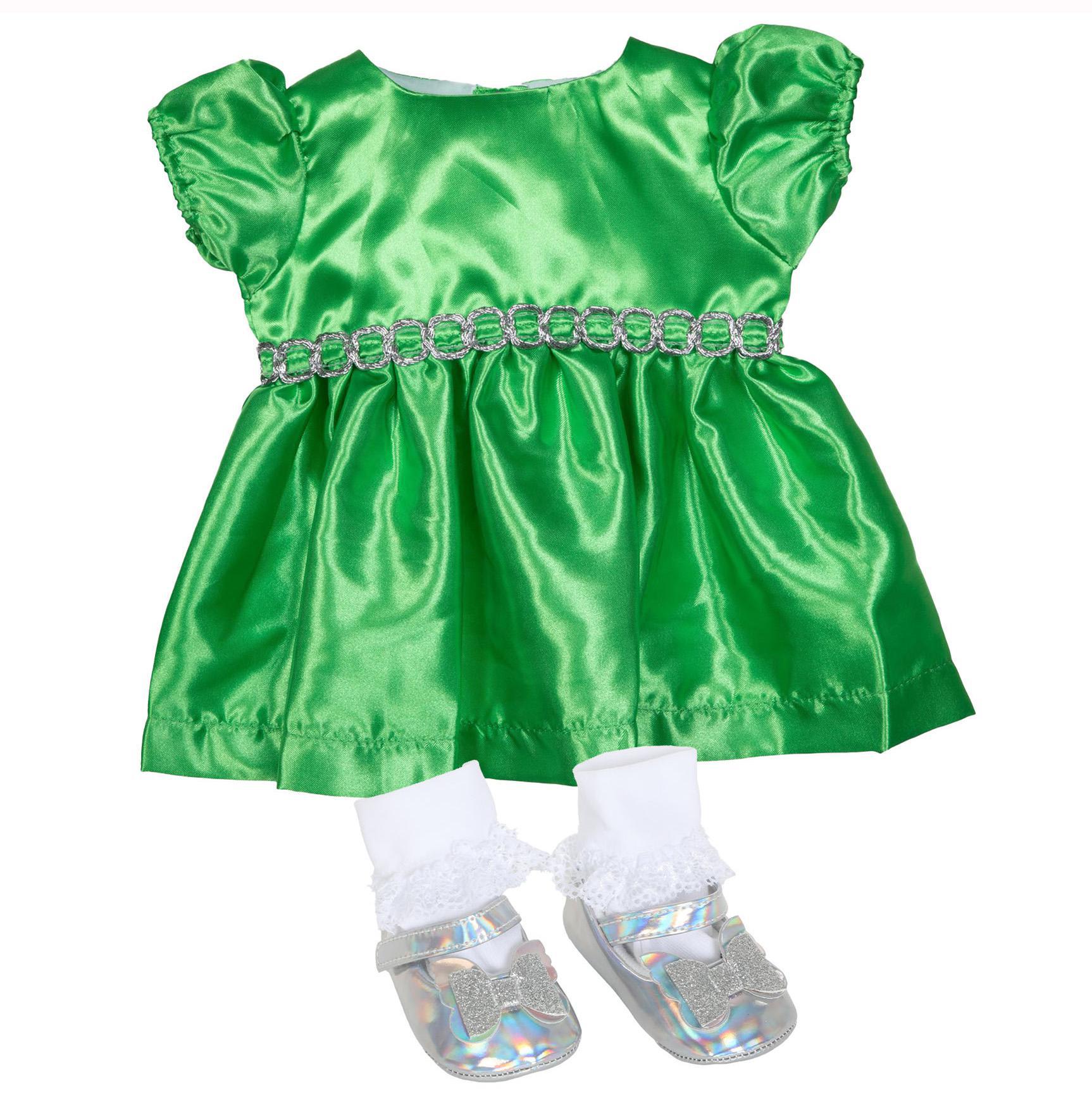 BLC C BU Fashion Set - Green Satin Dress Fits 20"