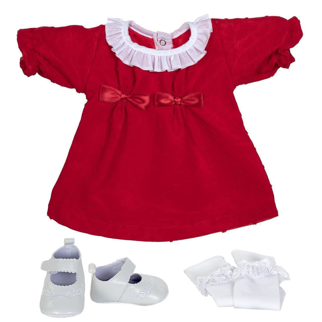 BLC C BU Fashion Set - Red Dress w/White Ruffle Fits 20"