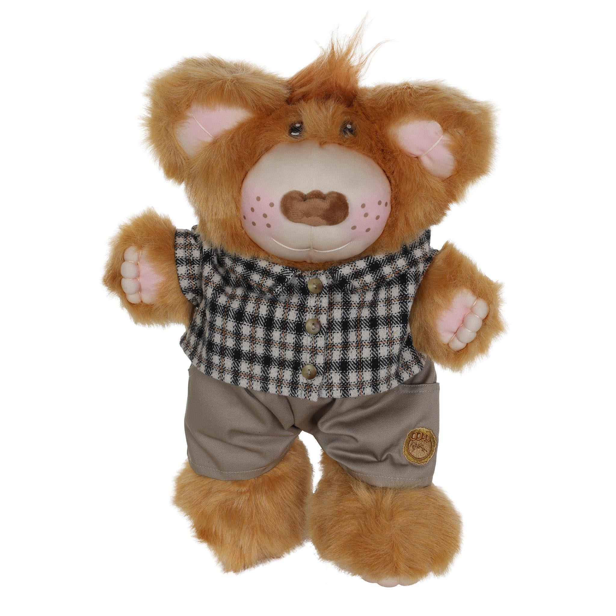 A1 An Original Xavier Roberts Furskins Brown Nose Brown Eyes Plaid Shirt Brown Shorts