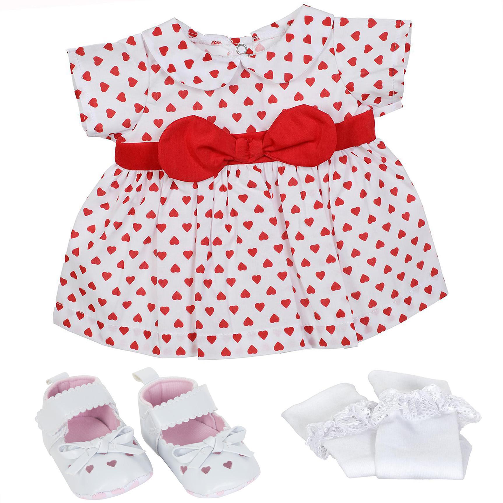 BLC C BU Fashion Set - Red & White Hearts Dress Fits 20"