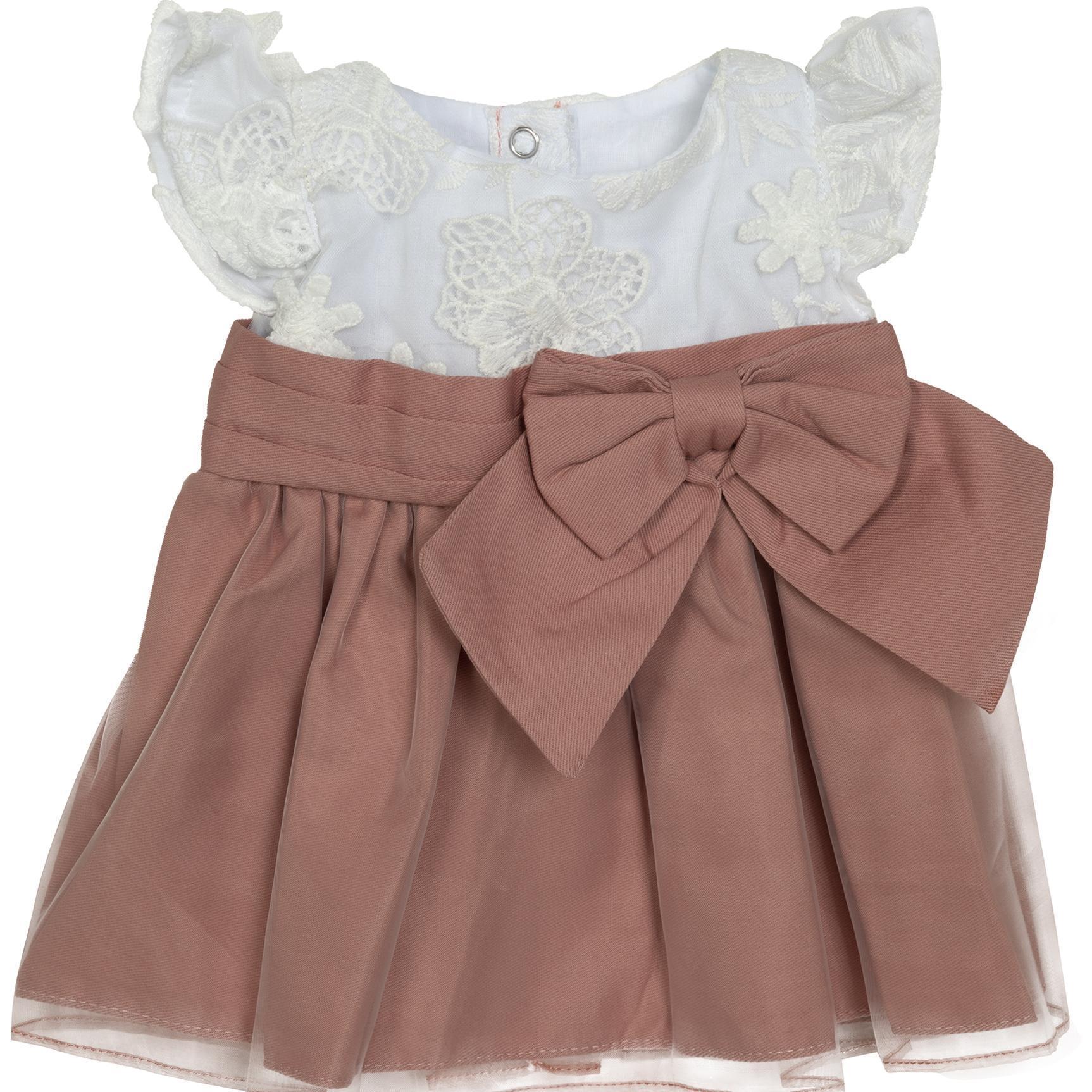 BLC C Dress White & Dusty Rose w/Bow Fits 20" & Newborn