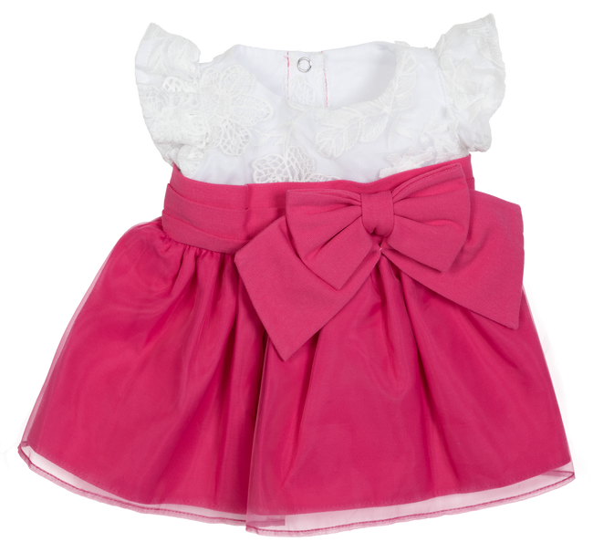 BLC C Dress White & Dark Pink w/Bow Fits 20" & Newborns