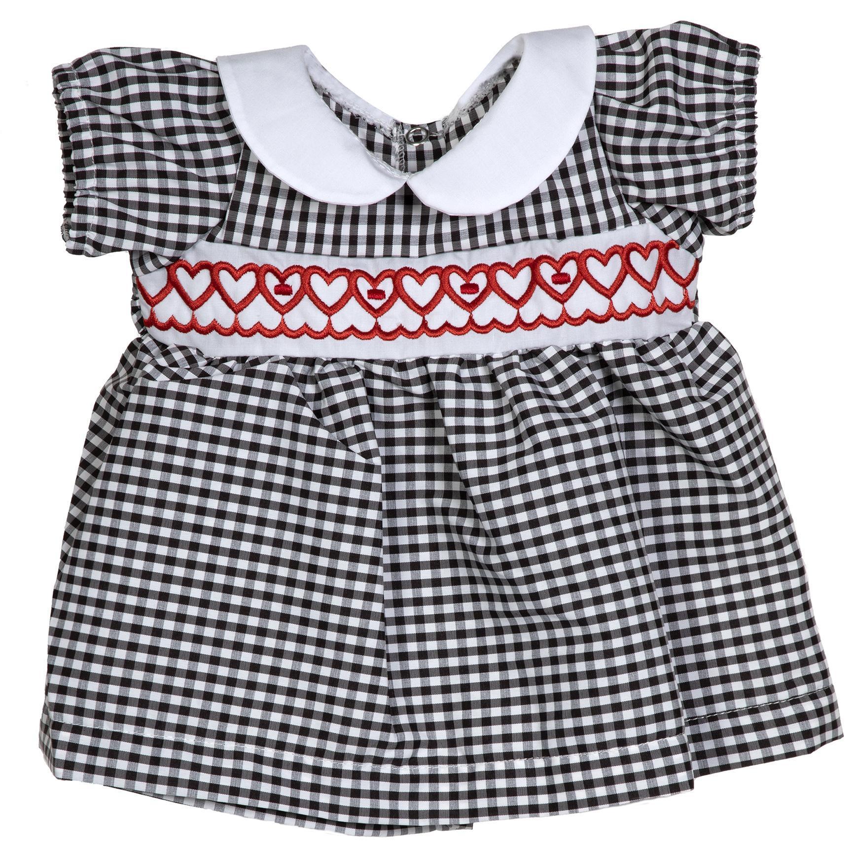 BLC C Dress Black Gingham w/Red Hearts Fits 20" & Newborn