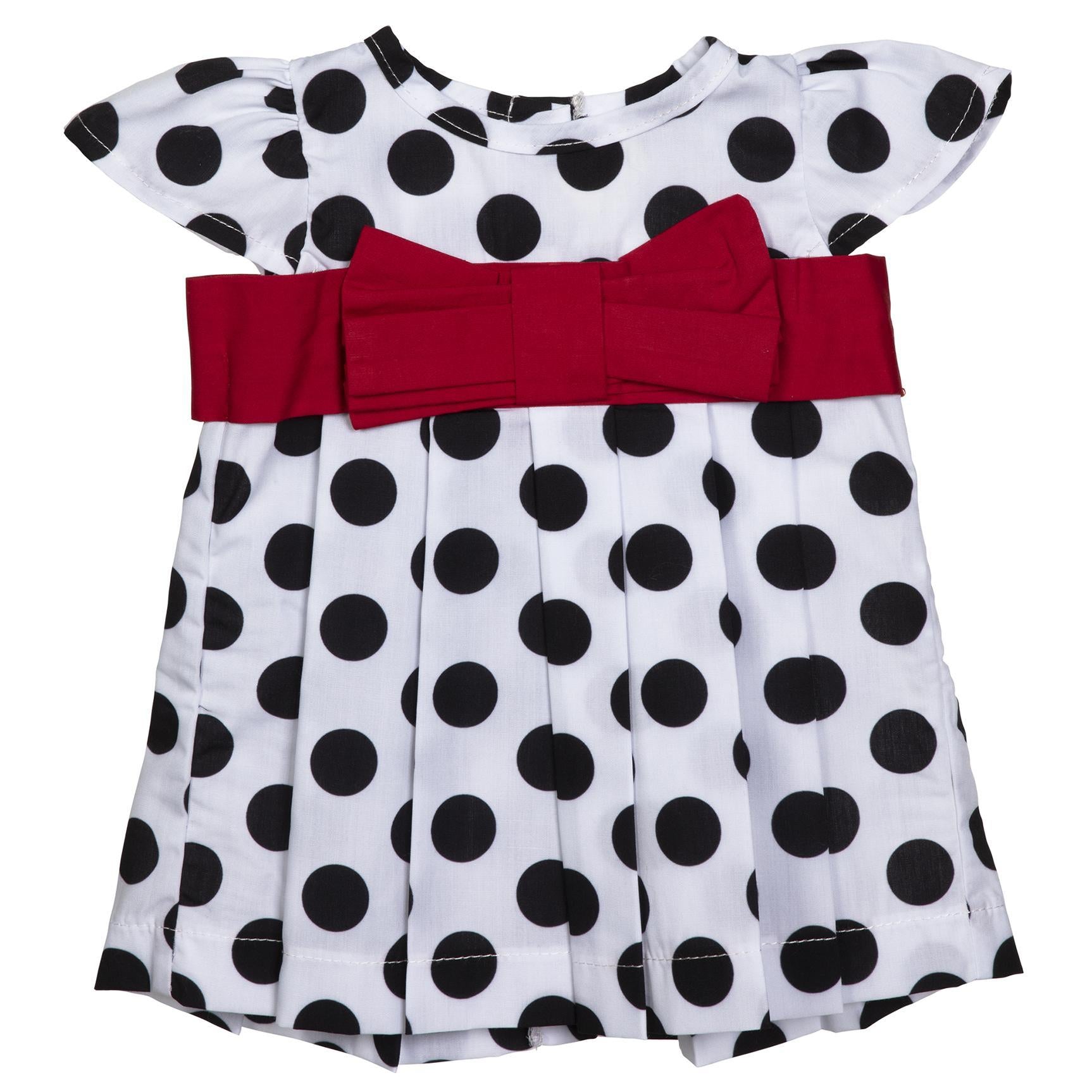 BLC C Dress Black & White Polka Dots w/Red Bow Fits 20" & Newborn