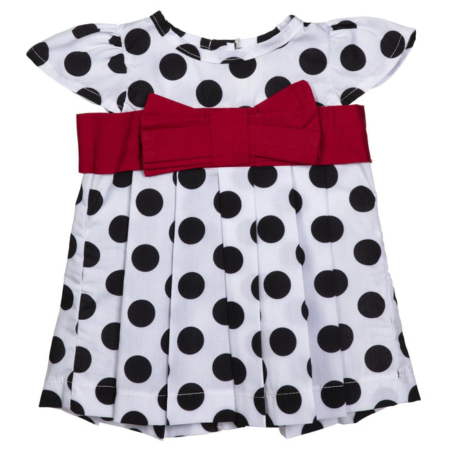 BLC C Dress Black & White Polka Dots w/Red Bow Fits 20" & Newborn