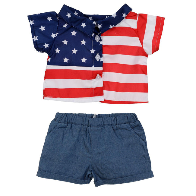 BLC C Outfit 2pc Flag Shirt/Denim Shorts Fits 20"