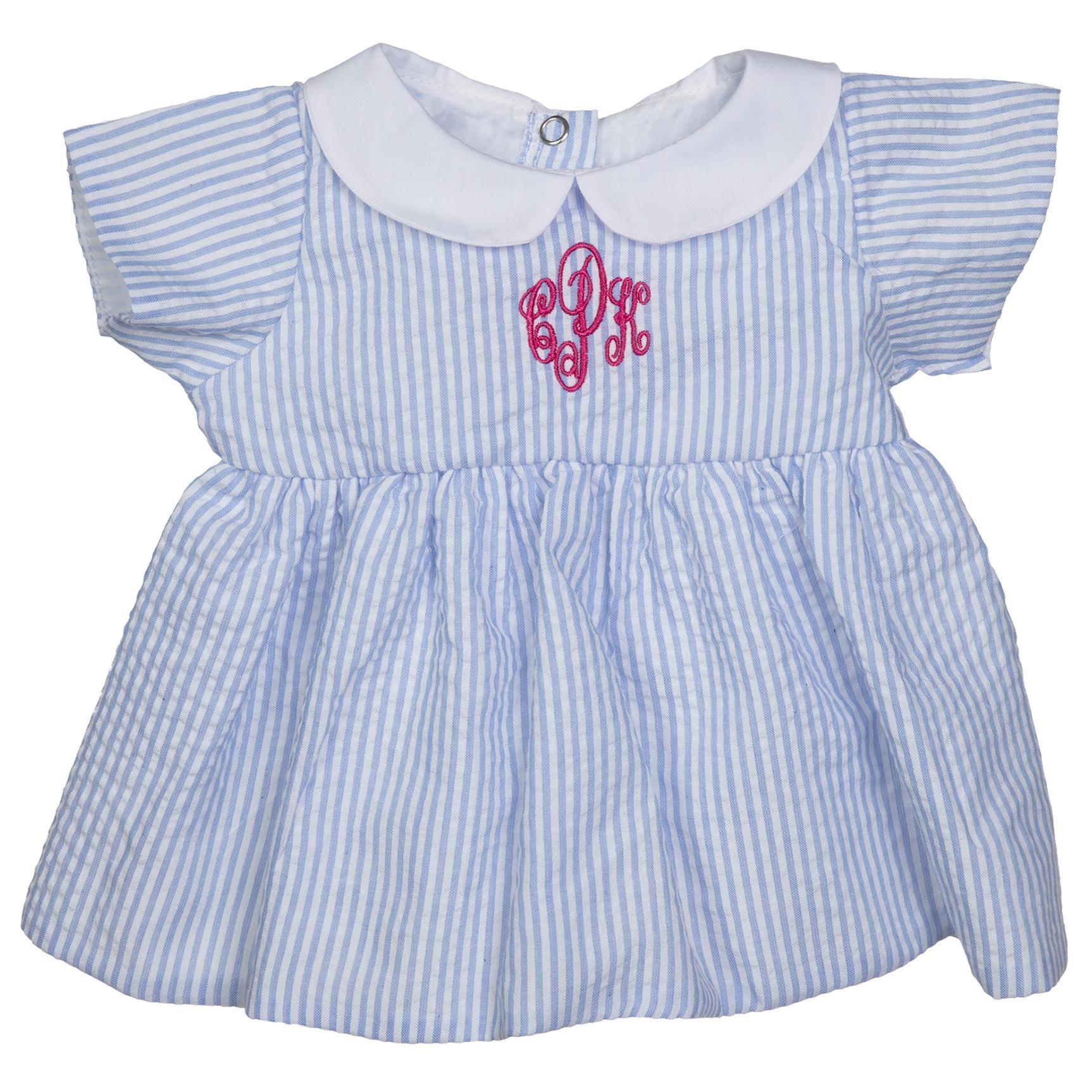 BLC C Dress Blue Striped w/Monogram Fits 20" & Newborn