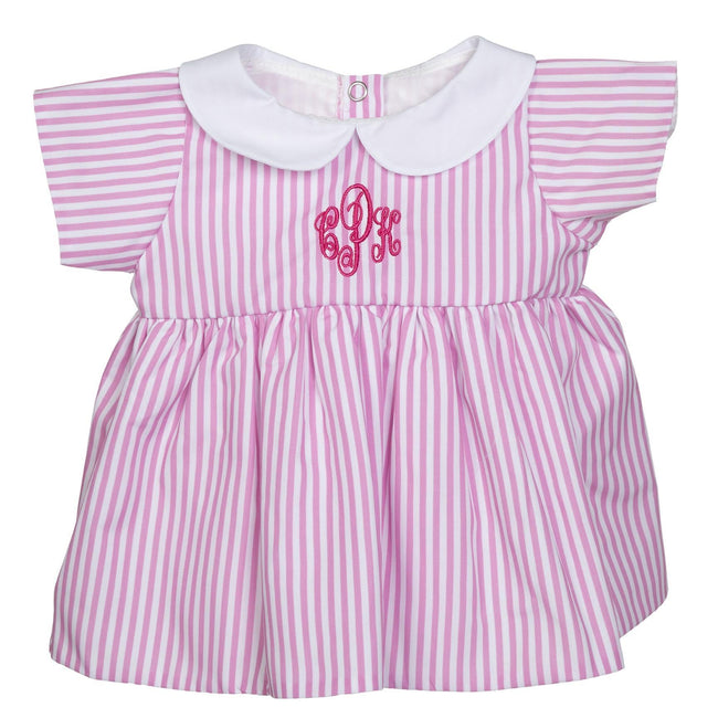 BLC C Dress Pink Striped w/Monogram fits 20" & Newborns