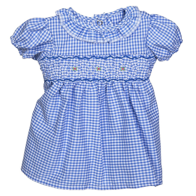 BLC C Dress Gingham Blue Fits 20" & Newborns